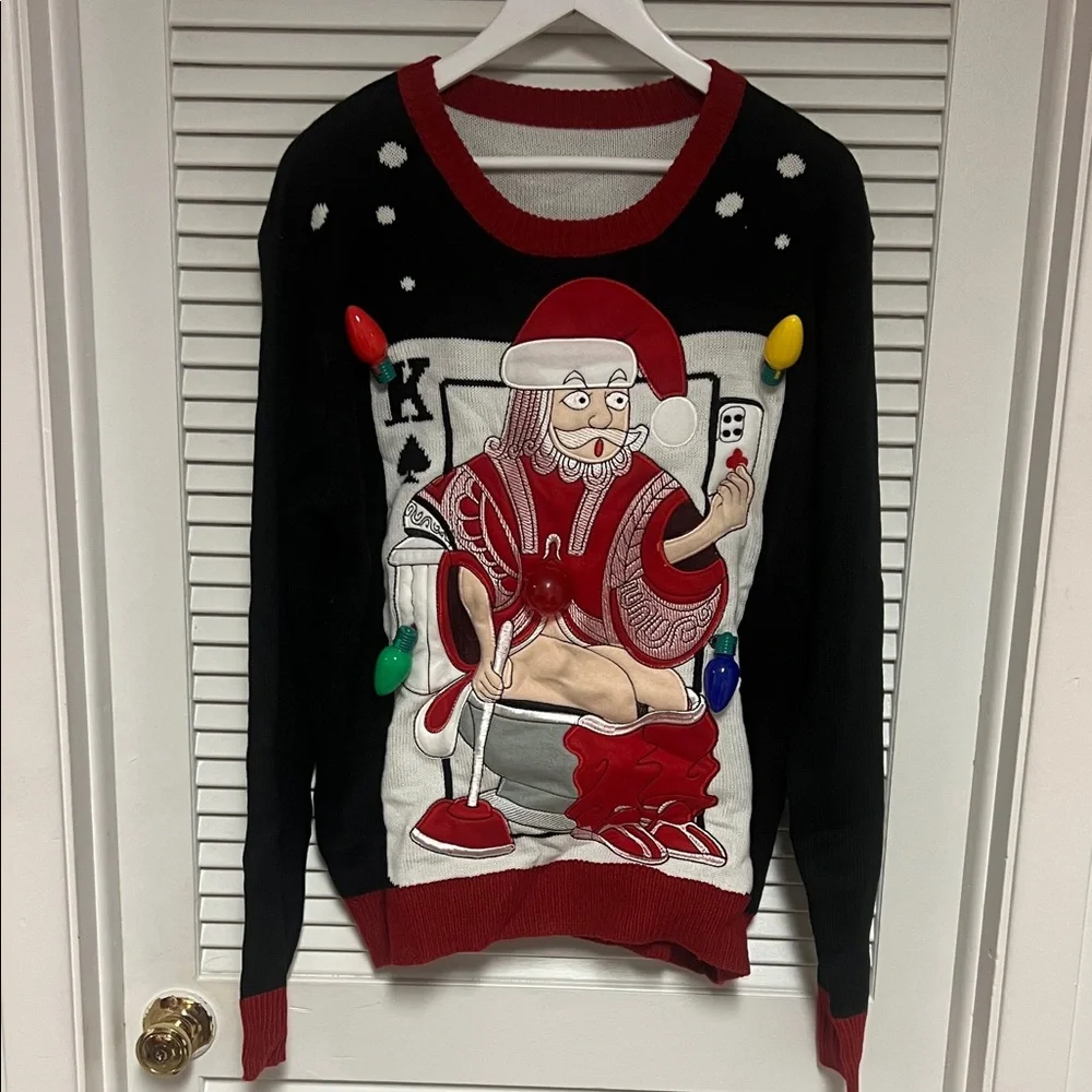 Ugly Christmas Sweater Black and Red Santa Crewneck - Picture 2 of 10